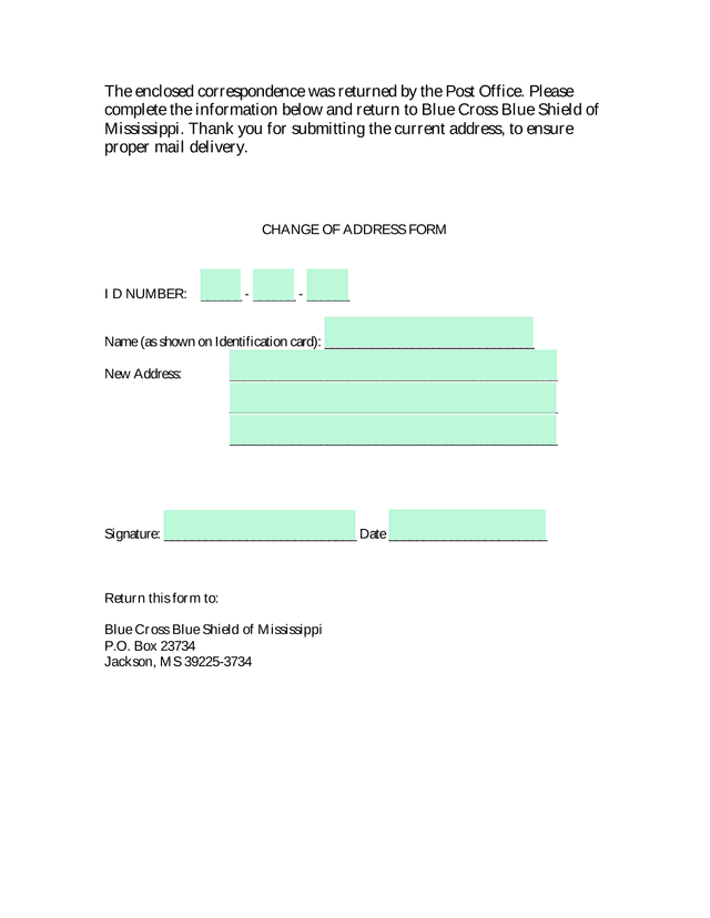 Change Of Address Form screenshot