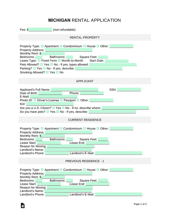 Michigan Rental Application screenshot