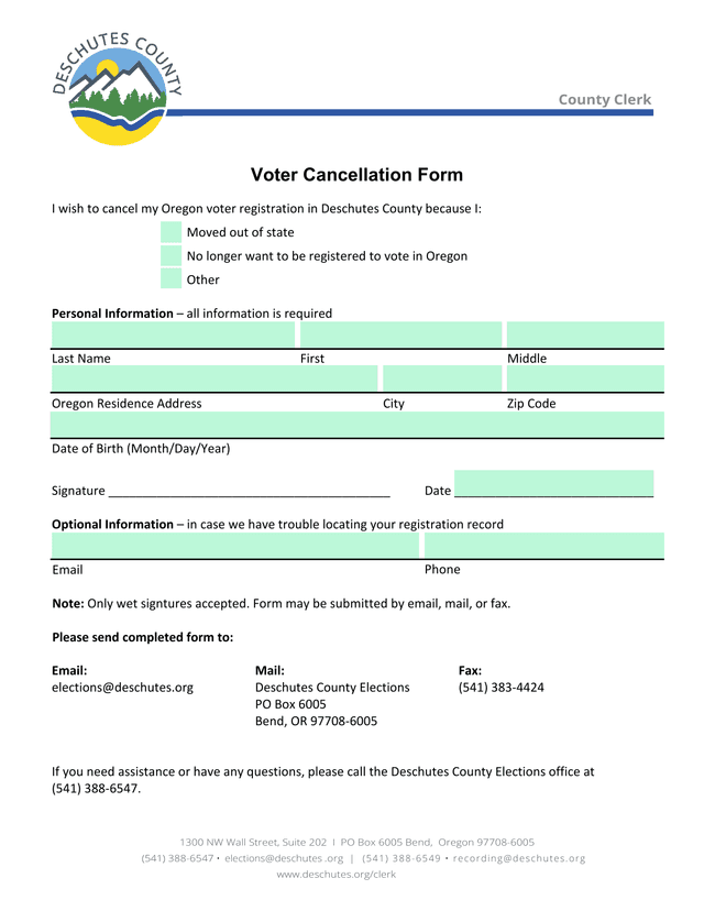 Voter Cancellation Form screenshot