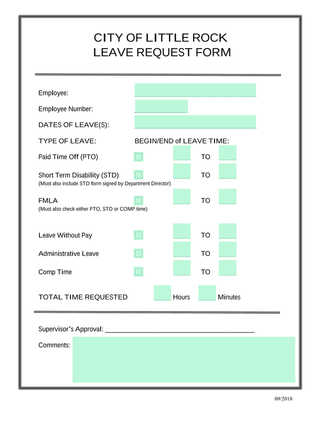 CITY OF LITTLE ROCK LEAVE REQUEST FORM screenshot