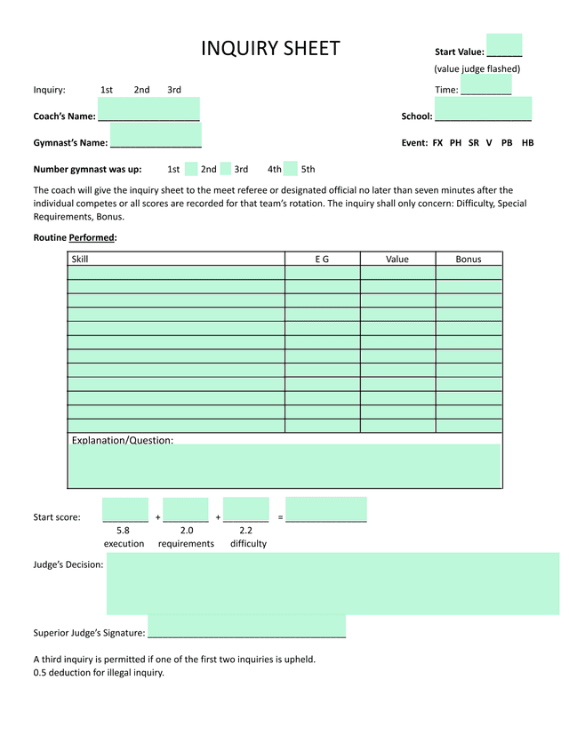 Inquiry Sheet screenshot