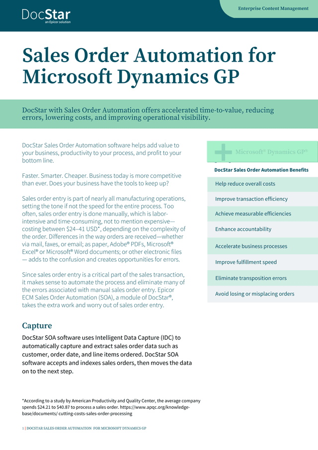 DocStar Sales Order Automation For Microsoft Dynamics GP screenshot