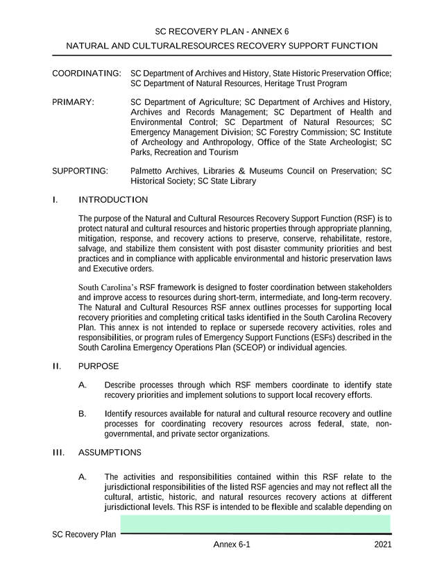 SC Recovery Plan   Annex 6 Natural And Cultural Resources Recovery Support Function screenshot