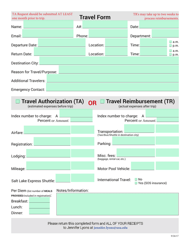 Travel Form screenshot