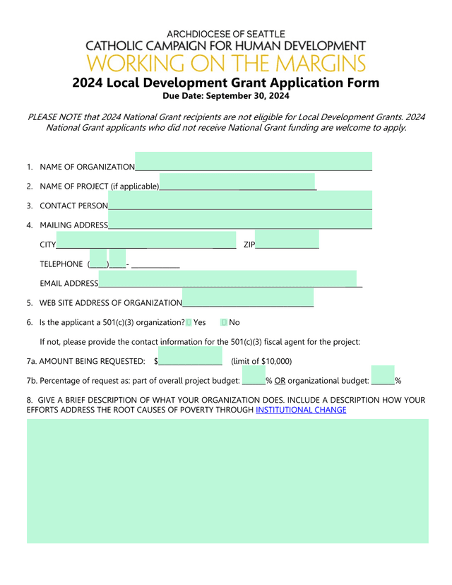 2024 Local Development Grant Application Form screenshot