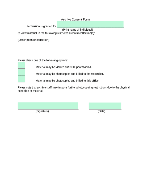 Archive Consent Form screenshot