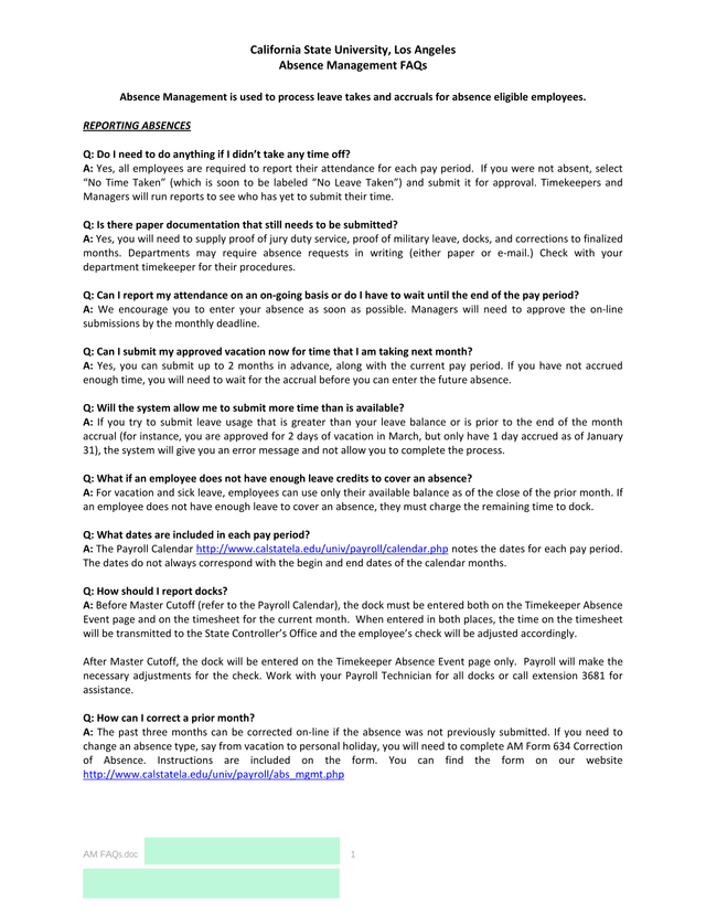 Absence Management FAQs screenshot