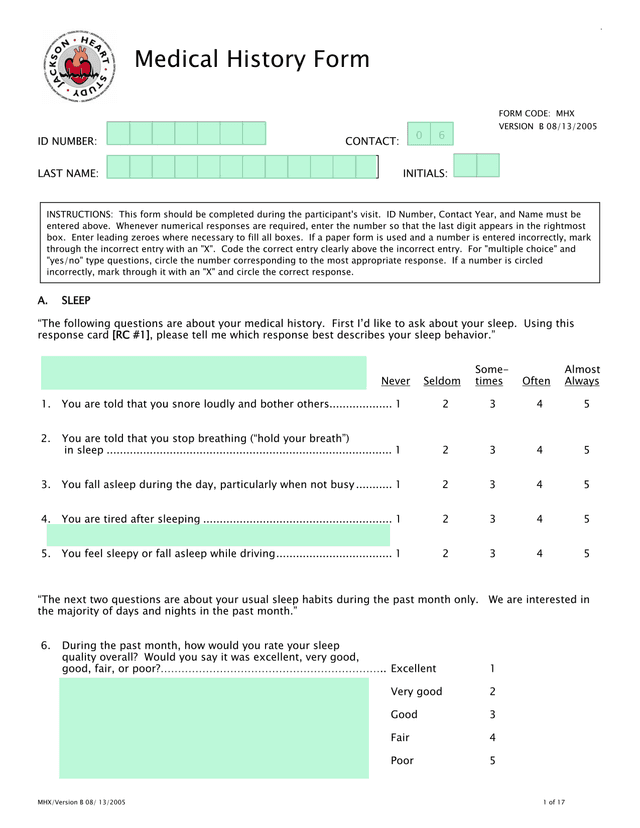 Medical History Form screenshot