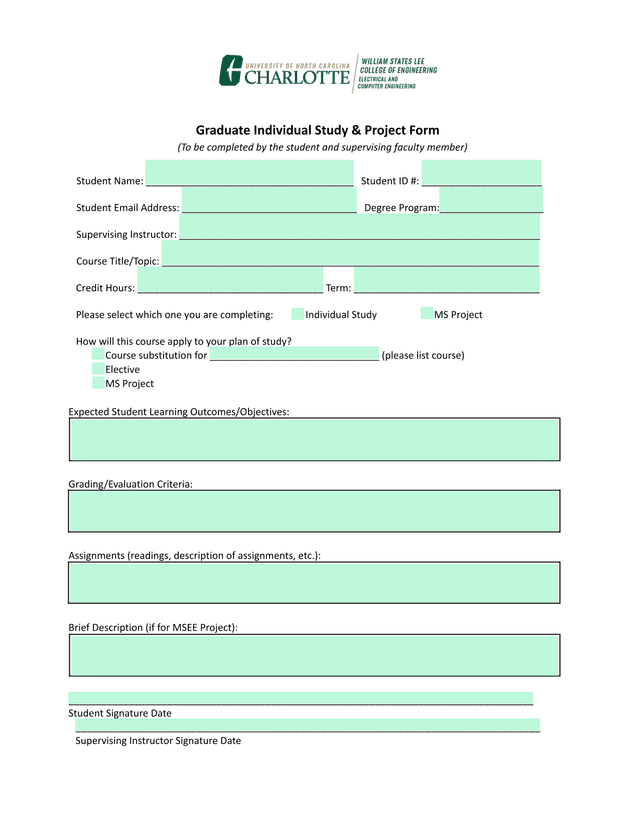 Graduate Individual Study  Project Form screenshot