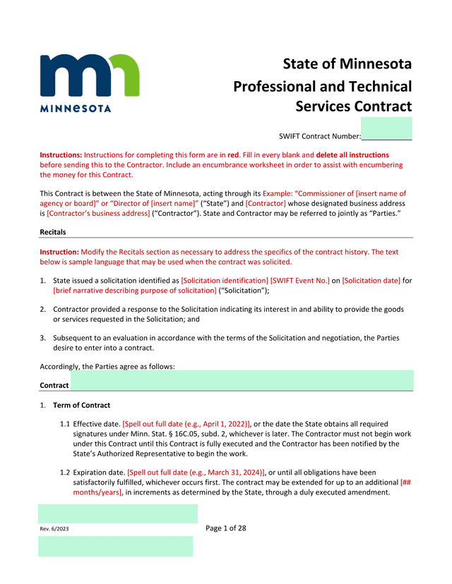 State Of Minnesota Professional And Technical Services Contract screenshot