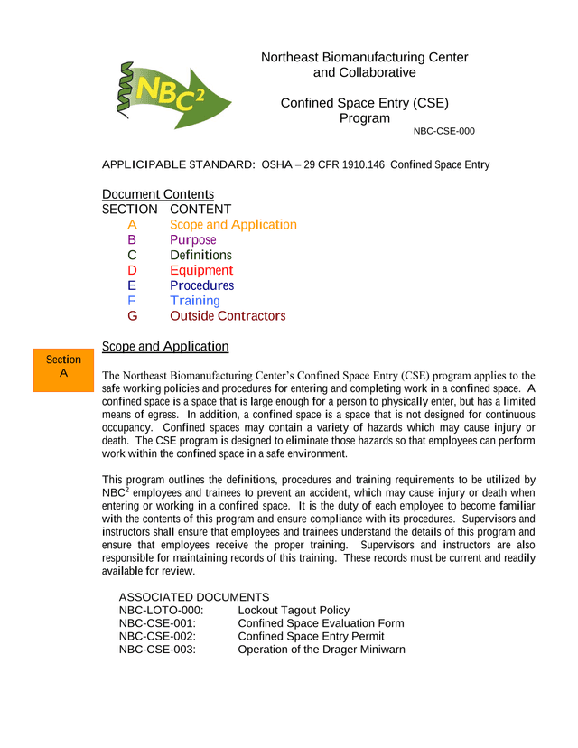 Confined Space Entry (CSE) Program screenshot