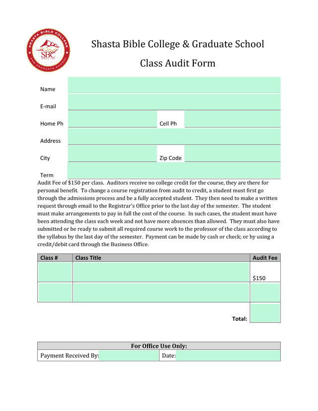 Class Audit Form screenshot