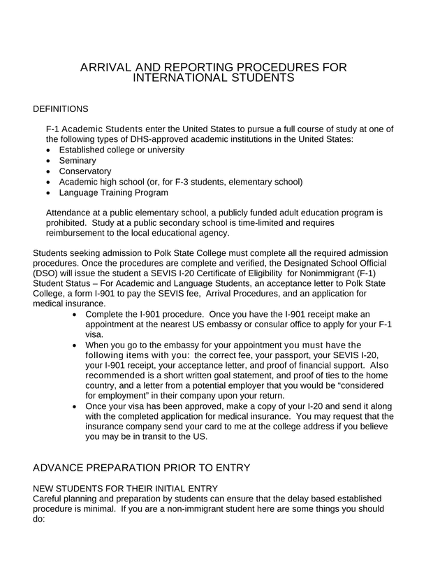 Arrival And Reporting Procedures For International Students screenshot