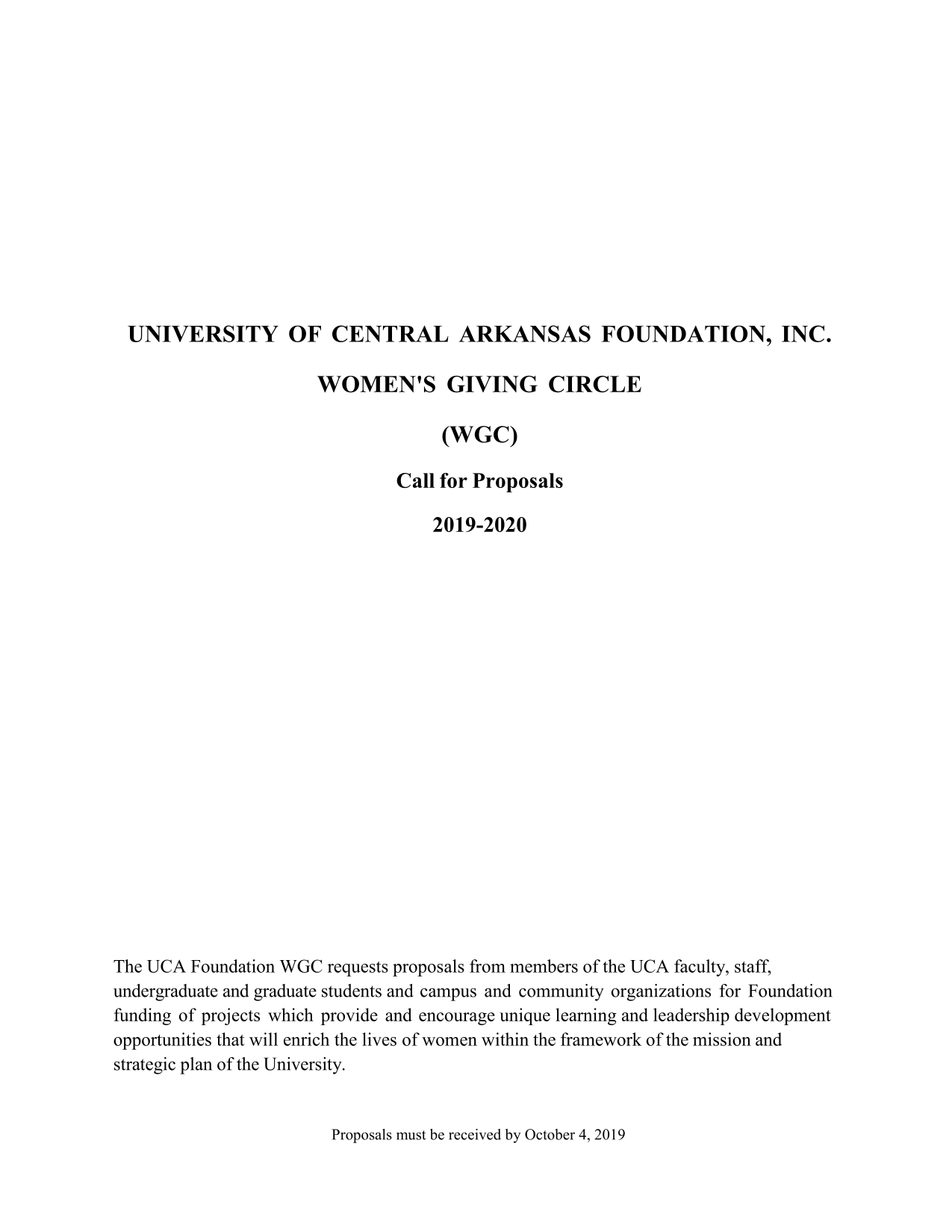 University Of Central Arkansas Foundation WomenS Giving Circle Call For Proposals screenshot