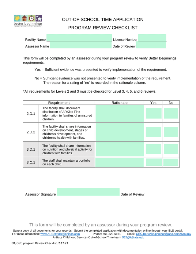 Out Of School Time Program Review Checklist screenshot