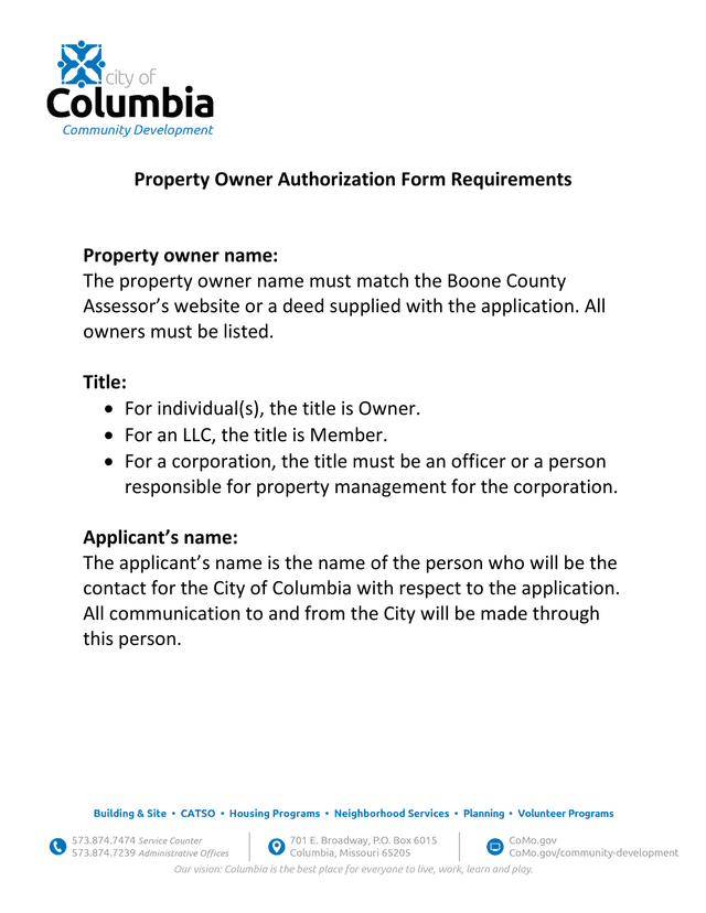 Property Owner Authorization Form Requirements screenshot