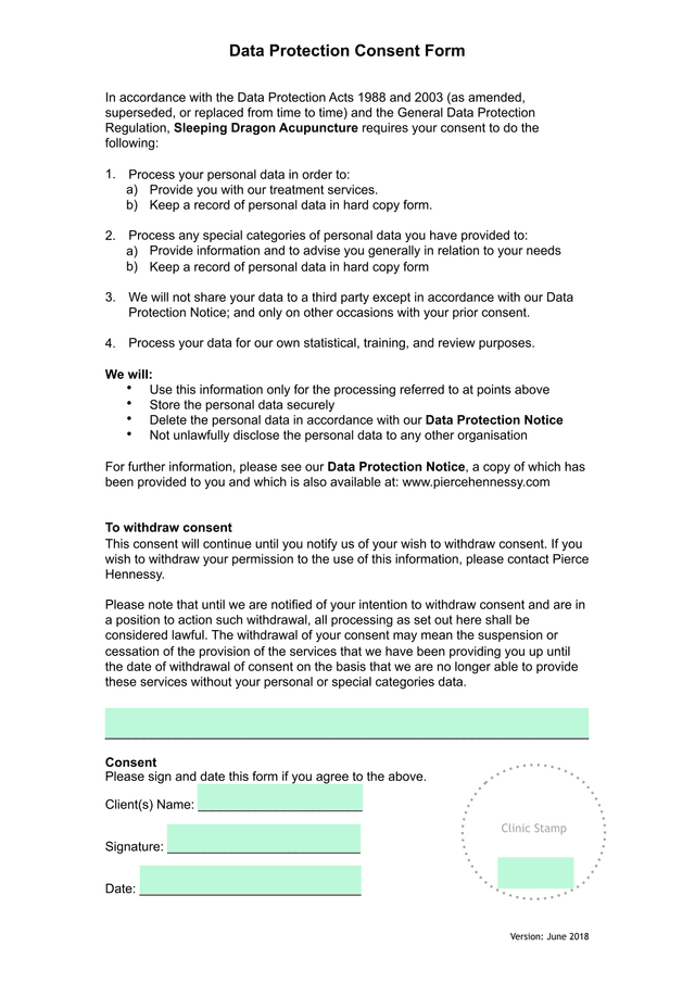 Data Protection Consent Form screenshot