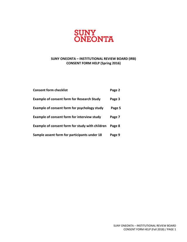 SUNY ONEONTA  INSTITUTIONAL REVIEW BOARD CONSENT FORM HELP screenshot