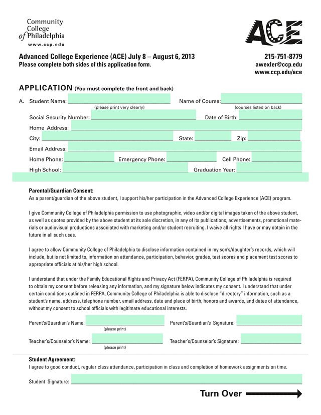 Advanced College Experience (ACE) Application screenshot