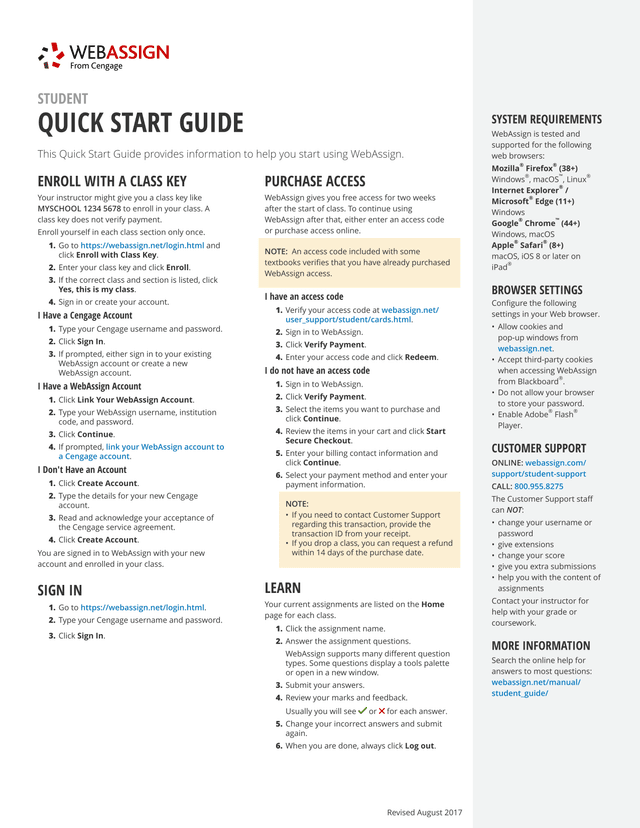 Student Quick Start Guide screenshot
