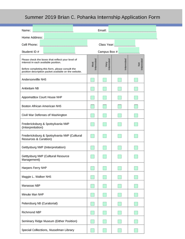 Summer 2019 Brian C. Pohanka Internship Application Form screenshot
