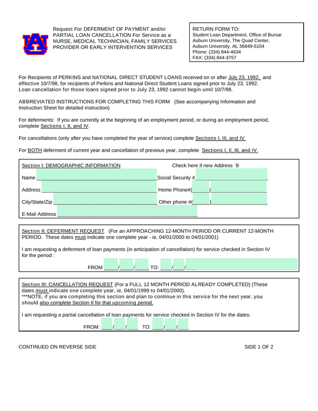 Request For Deferment Of Payment AndOr Partial Loan Cancellation screenshot