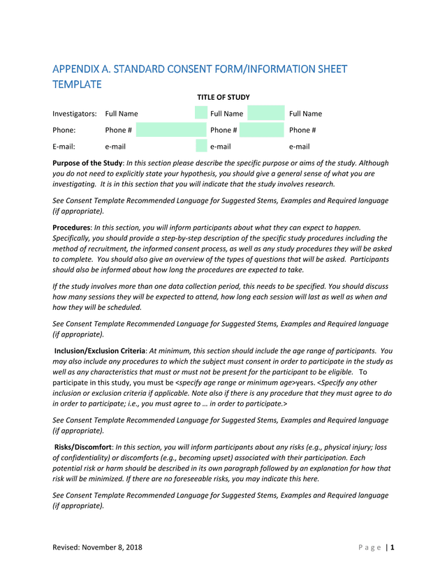 APPENDIX A. STANDARD CONSENT FORMINFORMATION SHEET TEMPLATE screenshot