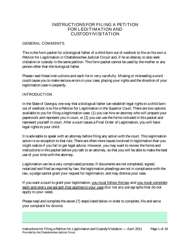 Instructions For Filing A Petition For Legitimation And CustodyVisitation screenshot