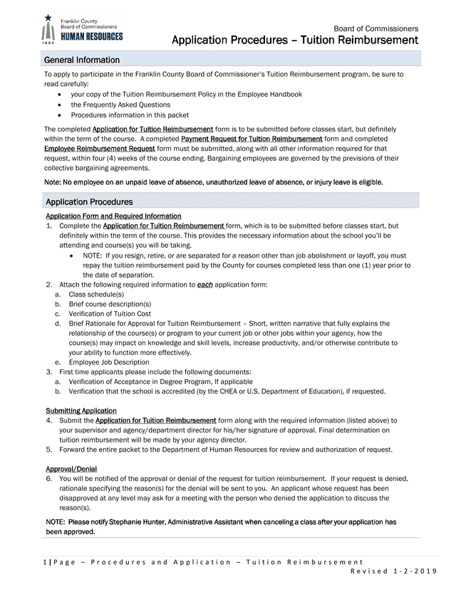 Application Procedures  Tuition Reimbursement screenshot