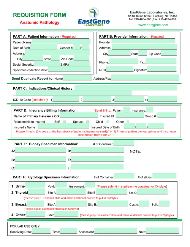 Anatomic Pathology Requisition Form screenshot