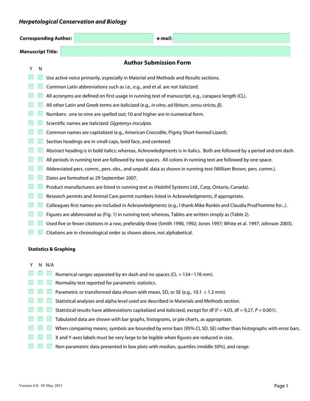 Author Submission Form screenshot