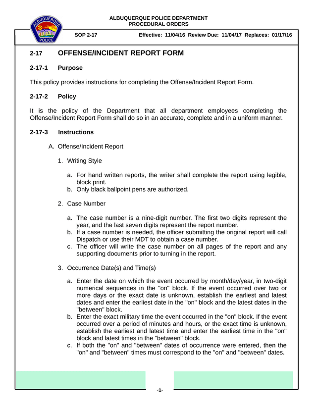OffenseIncident Report Form screenshot