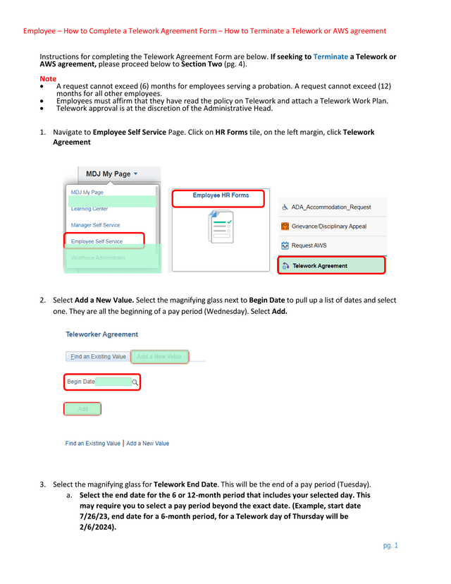 Telework Agreement Form screenshot