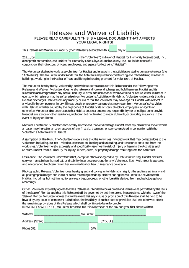 Release And Waiver Of Liability screenshot