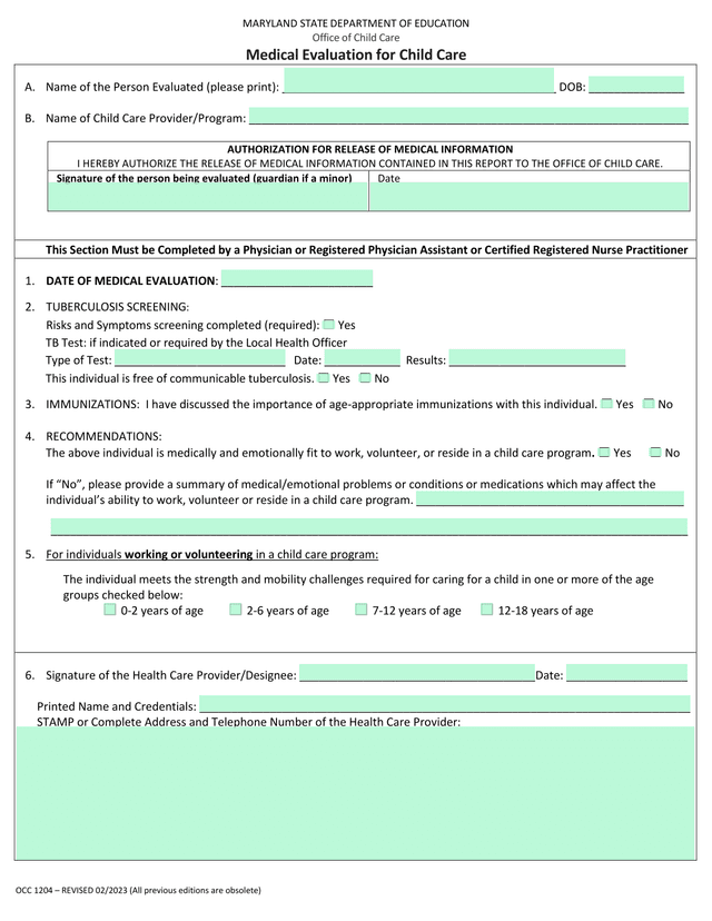 Medical Evaluation For Child Care screenshot