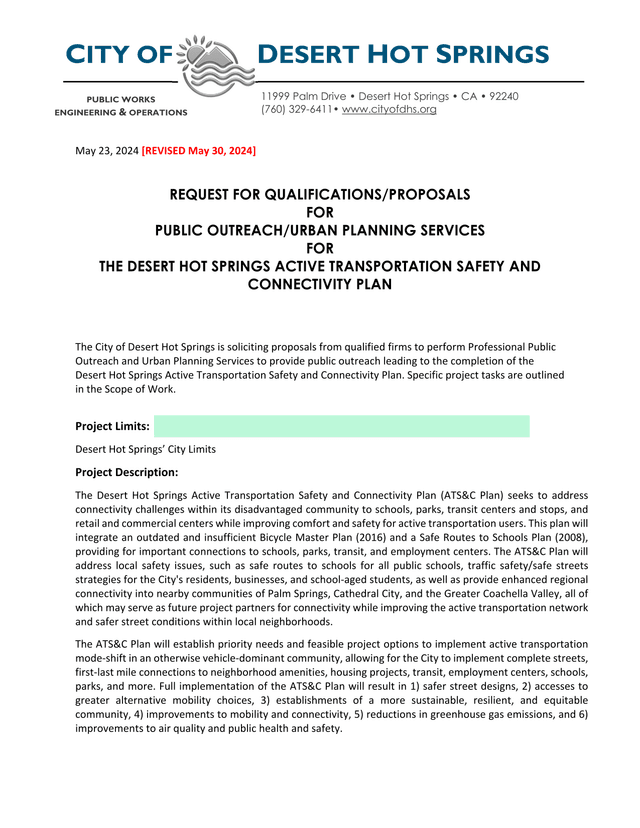 REQUEST FOR QUALIFICATIONSPROPOSALS FOR PUBLIC OUTREACHURBAN PLANNING SERVICES screenshot