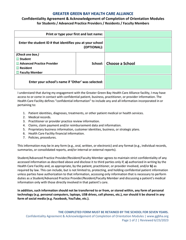 Confidentiality Agreement  Acknowledgement Of Completion Of Orientation Modules screenshot