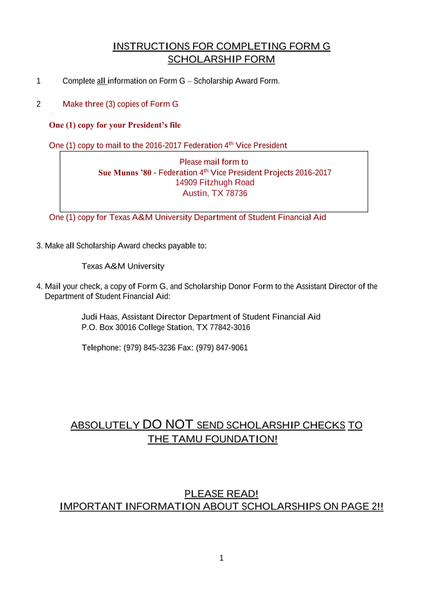 Form G   Scholarship Form screenshot