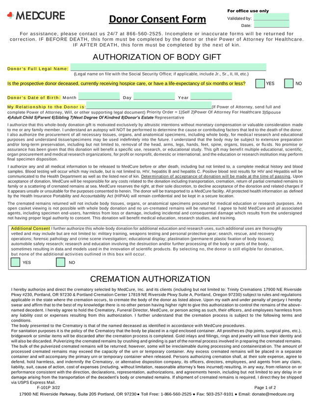Donor Consent Form screenshot