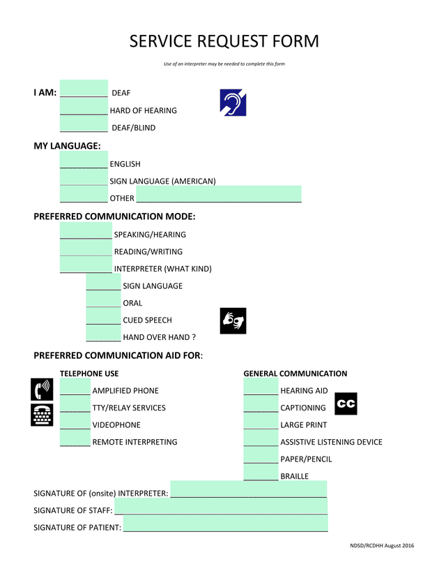 SERVICE REQUEST FORM screenshot