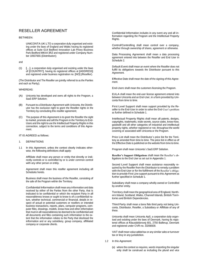 Reseller Agreement screenshot