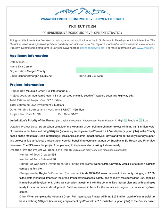 Project Form   Comprehensive Economic Development Strategy screenshot