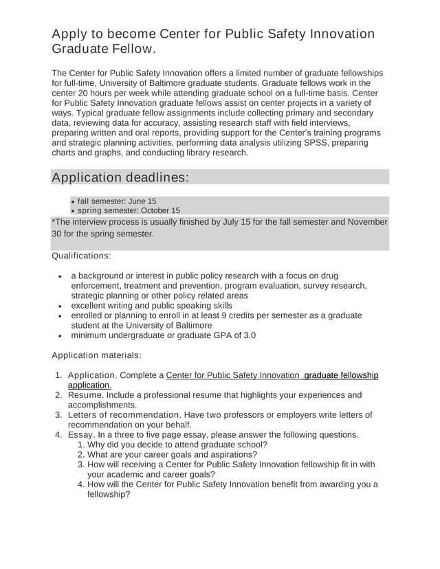 Center For Public Safety Innovation Graduate Fellowship Application screenshot