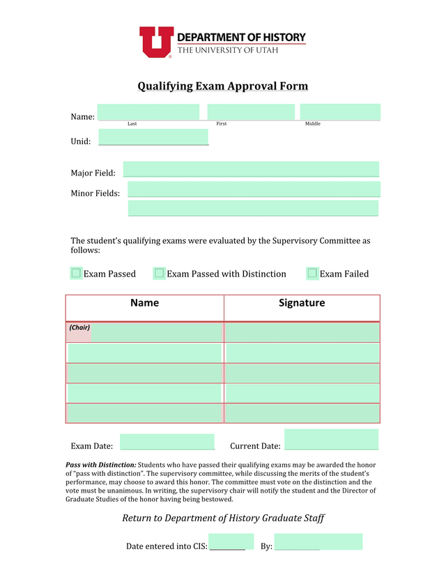 Qualifying Exam Approval Form screenshot