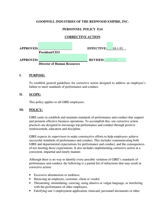 CORRECTIVE ACTION screenshot