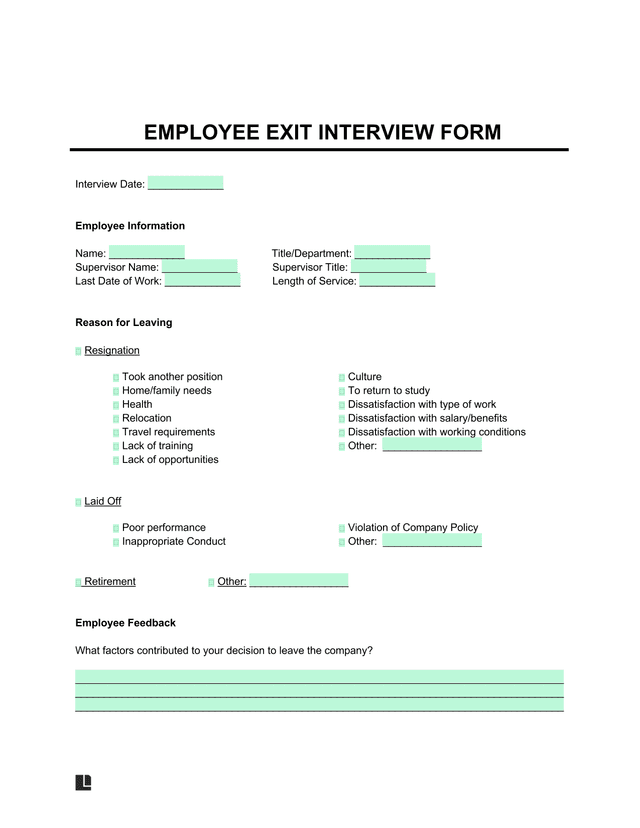 EMPLOYEE EXIT INTERVIEW FORM screenshot