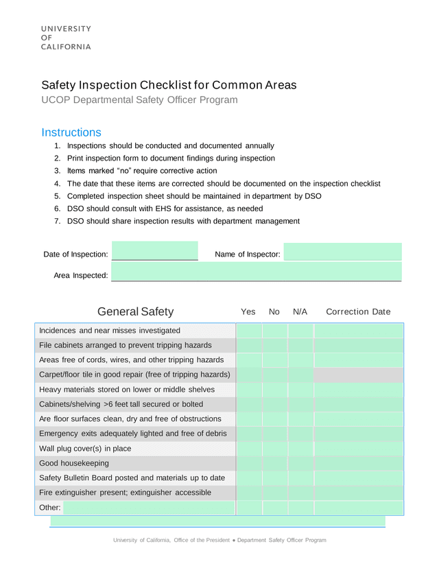 Safety Inspection Checklist For Common Areas screenshot