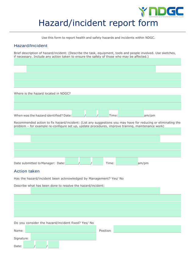 HazardIncident Report Form screenshot