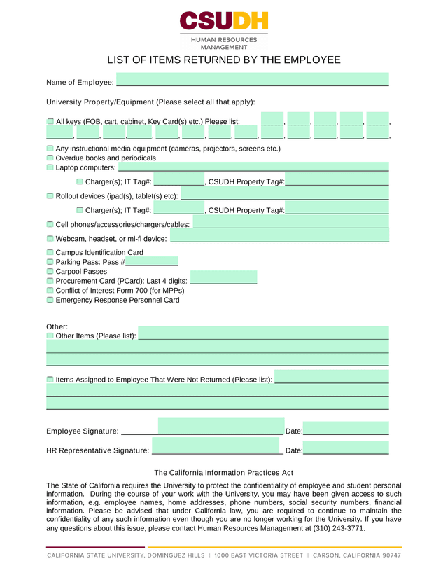 List Of Items Returned By The Employee screenshot
