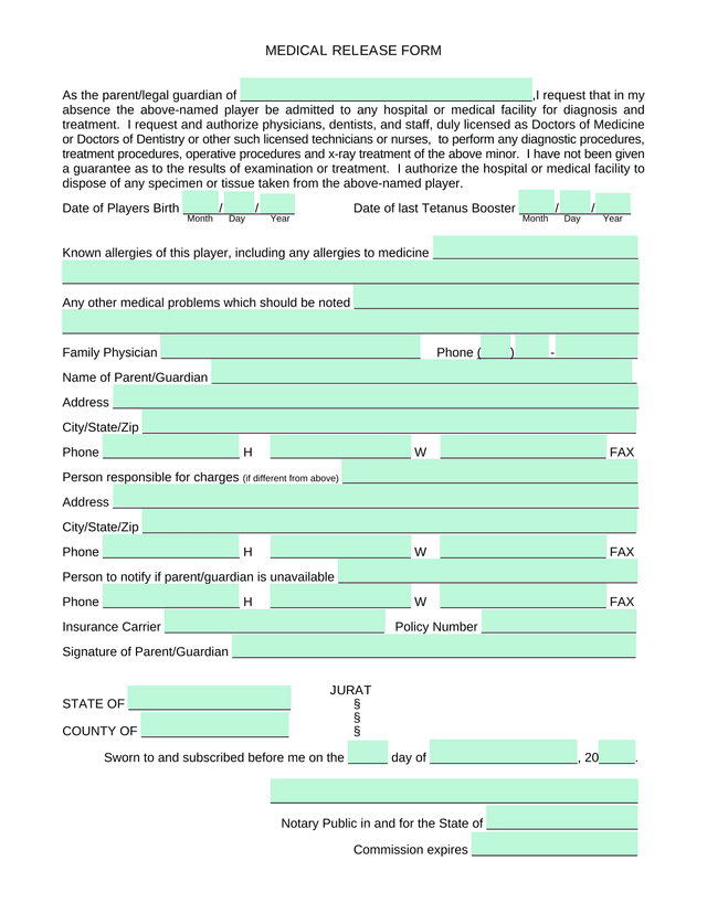 MEDICAL RELEASE FORM screenshot